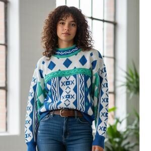 Vintage 90's 62 East mockneck sweater with bold diamond design